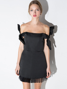 Mini robe en polyester noir unicolore au dos décolleté bustier