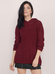 Pull pour femme bordeaux unicolore avec tricot