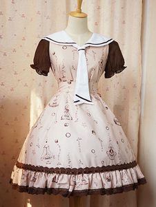Robe lolita en chiffon impression avec noeud Jolie col à revers