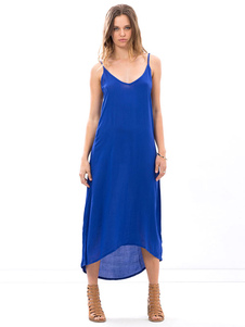 Robe d'été bleu roi en polyester unicolore à bretelles