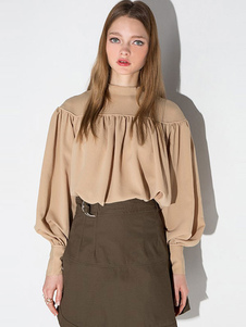 Blouse en polyester kaki unicolore avec bouton