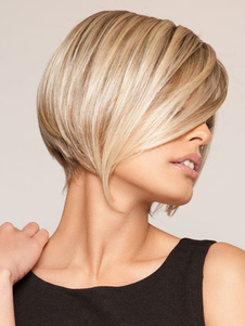Perruque courte doré claire dégradé en fibre résistante à la chaleur coupe Bob