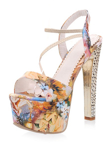 Sandales plateforme sublimes à talons épais en cuir poncé