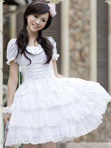 Robe lolita en chiffon blanche avec noeud Jolie