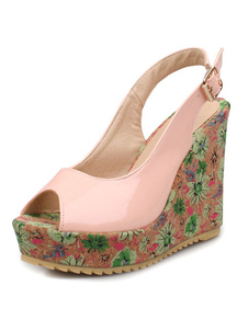 Sandales compensées charmantes à talons décolletés en PU