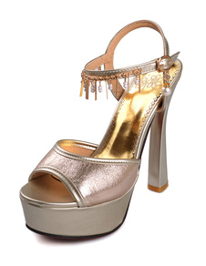 Sandales plateformes à talons originaux en PU verni ornement métallique