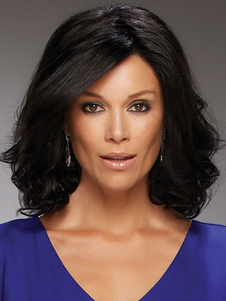 Perruque courte noire dégradé en fibre résistante à la chaleur frisée