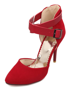 Chaussures à talons aigus en micro daim ruban aux chevilles croisé