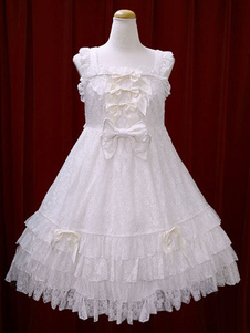Robe à bretelles lolita en dentelle blanche avec noeud