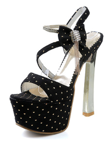 Sandales plateforme à talons épais en micro daim avec noeud