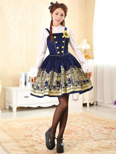 Corset bleu profond Lolita synthétique impression pour femmes