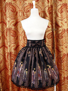 Jupe lolita magnifique noire rétro synthétique impression