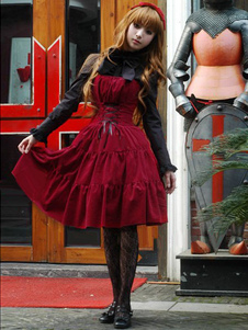 Lolita velours côtelé Bordeaux Corset pour femmes