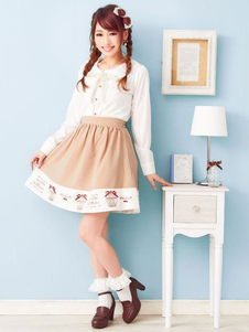 Jupe lolita excellente beige rétro en coton impression