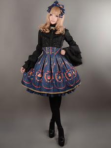 Jupe lolita parfaite rétro en coton slub impression