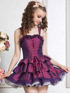 Deep Purple Ruffled Polyester Lolita Corset pour femmes