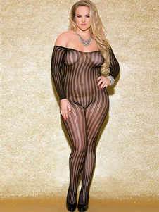 Chemise de nuit noire zébrée à demi-transparence