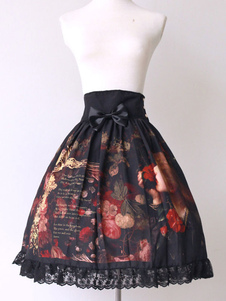 Jupe lolita séduisante noire rétro en chiffon impression