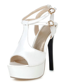 T-Strap blanc plate-forme PU sandales pour femmes