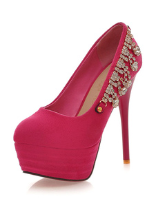 Plateforme métallique Bourgogne monogramme Suede soirée & nuptiales pompes pour les femmes