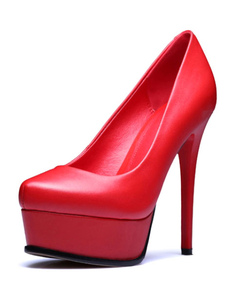 Ciel rouge haute plate-forme vachette pompes pour les femmes