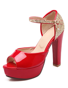 Paillettes rouge Peep Toe plate-forme brevets PU sandales pour femmes