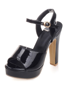 Sandales à plateforme noire Peep Toe PU robe pour femmes