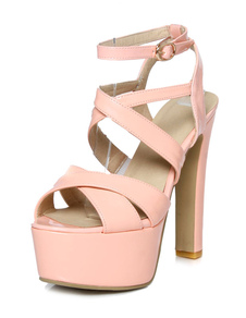 Lumière rose cheville bracelet PU sandales pour femmes