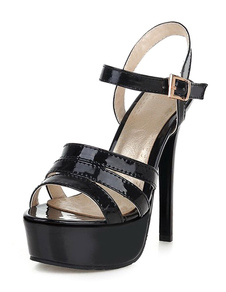 Plate-forme noir PU robe sandales pour femmes