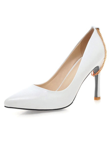 Métal blanc PU a souligné Toe talons pour femmes