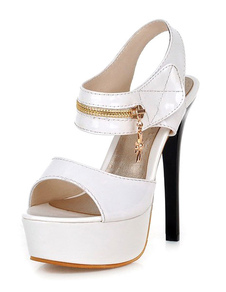 Fermeture à glissière blanc PU plateforme sandales pour femmes