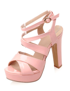 Rose cheville bracelet PU sandales pour femmes