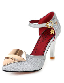 Argenté bout pointu talons hauts paillettes sandales pour femmes