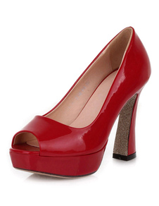 Sandales à plateforme rouge Peep Toe PU robe pour femmes