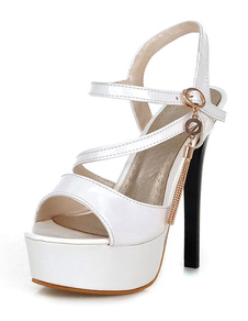 Métal blanc détaille Peep Toe plate-forme PU sandales pour femmes
