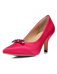 Fuchsia boucles pompes mariée Satin bout pointu pour femme