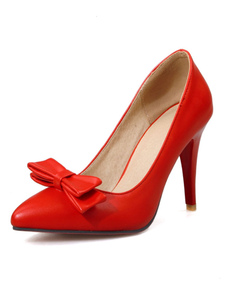 Rouges boucles PU Pointed Toe Pumps mariée pour les femmes