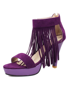 Franges pourpres plateforme sandales en daim Monogram pour femmes