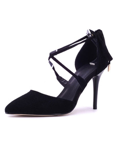 Lacets noir monogramme Suede robe sandales pour femmes