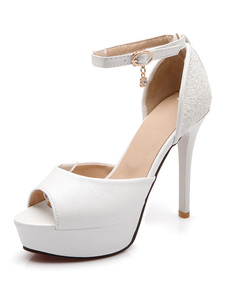 Blanc Sequins Peep Toe plate-forme PU sandales pour femmes