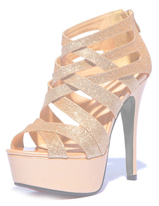Paillettes d'or Platform Peep Toe Sandals pour femme