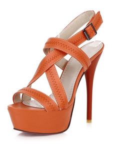 Orange Criss-Cross plate-forme PU sandales pour femmes