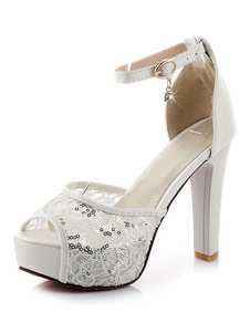 Dentelle blanche Peep Toe plateforme sandales pour femmes