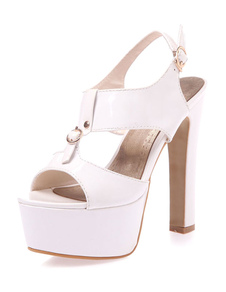 T-Strap blanc Peep Toe plate-forme PU sandales pour femmes