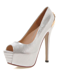 Silver plate-forme Peep Toe PU soir & nuptiales talons pour femmes