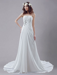 Robe de mariée blanche bustier strass plissé de mariage robe