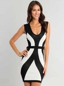 Color Block V profond Bodycon Club robe pour femmes