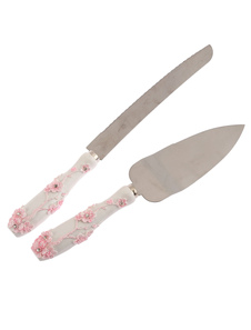 Pelle et couteau à gâteau de mariage en relief Floral blanc & rose