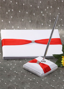 Deux tons métal détails stylos et livres de mariage