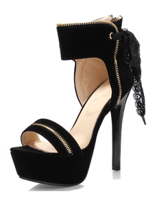 Dentelle noire jusqu'à la plate-forme Micro Suede sandales pour femmes